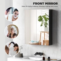 HOMCOM Dulap Suspendat de Baie cu 2 Uși cu Oglindă și 2 Rafturi Interne 60x15x75cm, Negru(m-6)