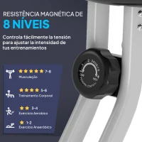 HOMCOM Bicicleta Estática Dobrável com 8 Níveis de Resistência Magnética com Assento Ajustável 43x97x109 cm Cinzento(m-5)