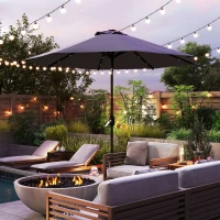 Outsunny 2.7m Patio Garden Umbrella Outdoor Parasol with Tilt Crank and 24 LEDs Lights (Grey)(m-2)