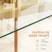 HOMCOM Table à manger pour 4 personnes, 120x60x76cm, table de cuisine, plateau en verre trempé et pieds en acier, transparent(m-5)