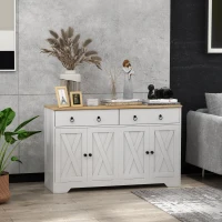 HOMCOM Buffet meuble de rangement armoire de cuisine style rural 2 tiroirs et 2 placards étagères à hauteurs réglables blanc(m-8)
