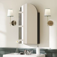 HOMCOM Arched Bathroom Mirror Cabinet with Adjustable Glass Shelves - Black(m-8)