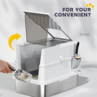 PawHut Geschlossenes Katzenklo aus Edelstahl, Katzentoilette, 60,2 x 40,2 x 43,7 cm, hellgrau(m-4)