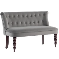 HOMCOM Velvet 2 Seater Sofa, Button Tufted Wingback Loveseat with Rubber Wood Legs for Living Room, Bedroom, Charcoal Grey(m-11)