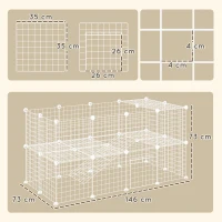 PawHut Recinto de Metal para Pequenos Animais de Estimação com 36 Painéis Desmontável DIY 146x73x73 cm Branco(m-3)