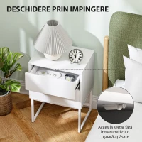 HOMCOM Noptieră Modernă cu 2 Sertare cu Deschidere prin Apăsare 40x30x50cm Alb(m-5)