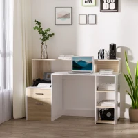 HOMCOM Bureau informatique avec 2 tiroirs, bureau avec rangement, 137 x 55 x 92 cm, étagères ouvertes et tablette d'imprimante, style moderne, table d'ordinateur pour chambre, studio, chêne(m-7)