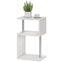 HOMCOM Table d'Appoint avec Lumière LED de 3 Niveaux avec Etagères et Structure en Aluminium pour Salon Chambre à Coucher 44x38x75 cm Blanc(m-1)