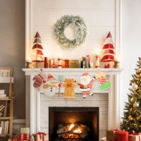 HOMCOM 60cm/ 24inch Flocked Prelit Christmas Wreath(m-9)