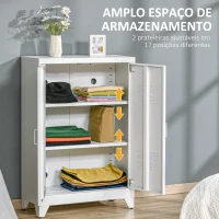 HOMCOM Armário de Metal de Armazenamento com Dupla Porta 2 Prateleiras com Altura Ajustável Armário para Escritório 75x33x110 cm Branco(m-4)