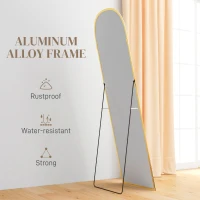 HOMCOM Oglindă de Podea și Perete Modernă din Aliaj de Aluminiu cu Suport Pliabil, 50x161.5 cm, Aur(m-6)