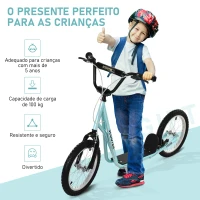 HOMCOM Trotinete com Guiador Ajustável 2 Pneus de Borracha Insufláveis com Travagem Dupla e Rodas 16" 139x58x90-96 cm Azul(m-5)