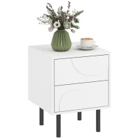 HOMCOM Table de chevet étroite, table d'appoint avec 2 tiroirs à ouverture par pression, pieds en acier, 40 x 40 x 50 cm, blanc(m-11)