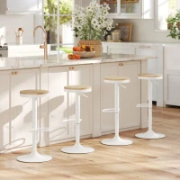 HOMCOM Juego de 2 Taburetes Altos de Cocina con Altura Ajustable Asiento de Madera Marco de Acero y Reposapiés Natural y Blanco(m-8)