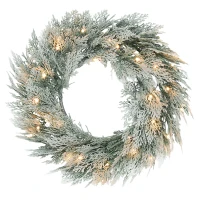 HOMCOM 60cm/ 24inch Flocked Prelit Christmas Wreath(m-1)
