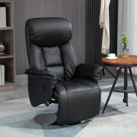HOMCOM Fauteuil de relaxation inclinable pivotant repose-pied réglable, jusqu'à 150 kg, pour salon, chambre, home cinéma, noir(m-7)