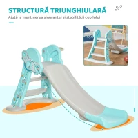 HOMCOM Tobogan pentru Copii, Pliabil cu 3 Trepte și Coș de Baschet, 140x87x75 cm, Albastru(m-7)