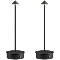 HOMCOM Conjunto de 2 Candeeiros de Mesa Recarregáveis por USB Reguláveis com Controlo Táctil 3000K/4500K/6500K Ø10x30 cm Preto(m-11)