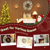 HOMCOM 60cm/ 24inch Flocked Prelit Christmas Wreath(m-7)