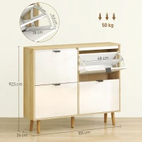 HOMCOM Sapateira Estreita com 4 Portas em Branco Brilho Prateleiras Ajustáveis Pernas de Madeira para 20 Pares de Sapatos 105x24x92,5 cm(m-3)