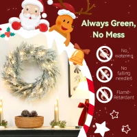 HOMCOM 60cm/ 24inch Flocked Prelit Christmas Wreath(m-4)