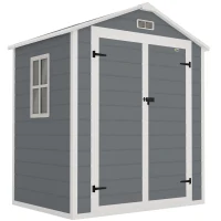 Outsunny 6'x4.5' Garden Storage Shed, Lockable Garden Shed with Double Doors, Window, Vent and Plastic Roof, Grey(m-1)