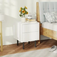 HOMCOM Table de chevet étroite, table d'appoint avec 2 tiroirs à ouverture par pression, pieds en acier, 40 x 40 x 50 cm, blanc(m-9)