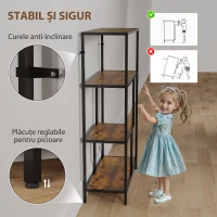 HOMCOM Bibliotecă cu 4 Rafturi, Stil Industrial, Lemn și Metal, 77x30x116cm, Maro(m-5)