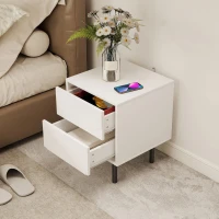 HOMCOM Comodino con 2 cassetti ad apertura a pressione e piedi in acciaio, 40x40x50 cm, Bianco(m-4)