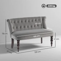 HOMCOM Velvet 2 Seater Sofa, Button Tufted Wingback Loveseat with Rubber Wood Legs for Living Room, Bedroom, Charcoal Grey(m-3)