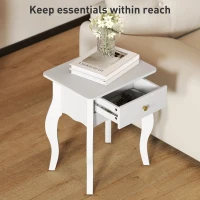 HOMCOM Măsuță de Living cu Sertar în Stil Francez 45x35x55 cm, Alb(m-5)