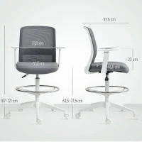 HOMCOM Silla de Dibujo Giratoria de Malla con Reposapiés Soporte Lumbar Respaldo y Altura Ajustable 61,5x57,5x107-121 cm Gris(m-3)