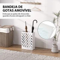 HOMCOM Suporte para Guarda-Chuvas de Aço Galvanizado Estreito com Bandeja de Gotejamento Removível 4 Ganchos 28x14x41 cm Branco(m-4)