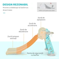 HOMCOM Tobogan pentru Copii, Pliabil cu 3 Trepte și Coș de Baschet, 140x87x75 cm, Albastru(m-5)