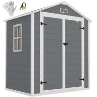 Outsunny Abri de jardin cabanon en résine polypropylène 2,12 m² - 2 portes 1 fenêtre et 1 grille d'aération, toit en pente, gris(m-10)