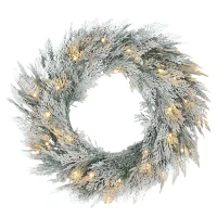 HOMCOM 60cm/ 24inch Flocked Prelit Christmas Wreath(m-11)