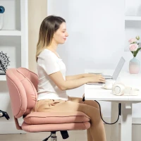 HOMCOM Silla de Oficina Piernas Cruzadas con Asiento Ancho Ruedas Altura Ajustable Doble Acolchado Función Basculante Rosa(m-9)