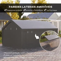 Outsunny Tenda Garagem Tenda para Carro 6x3,6 m Impermeável com Tecido PE Resistente Estrutura de Aço Paredes Removíveis Cinzento Escuro(m-5)