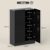 HOMCOM Meuble à chaussures d'entrée avec 2 portes à fermeture douce et étagères réglables pour 20 paires de chaussures noir brillant(m-3)
