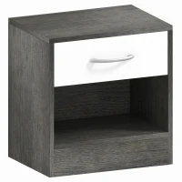 HOMCOM Noptieră Modernă cu Raft Deschis și Sertar, Alb și Gri închis(m-1)