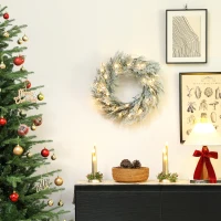 HOMCOM 60cm/ 24inch Flocked Prelit Christmas Wreath(m-8)