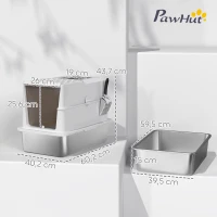 PawHut Bac à litière pour chat fermé, maison de toilette pour chat en acier inoxydable, 60,2 x 40,2 x 43,7 cm, gris clair(m-3)