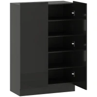 HOMCOM Meuble à chaussures d'entrée avec 2 portes à fermeture douce et étagères réglables pour 20 paires de chaussures noir brillant(m-7)