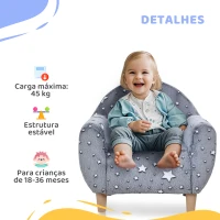AIYAPLAY Poltrona para Crianças com Desenho de Estrelas que Brilham no Escuro Tecido Suave de Veludo 55x40x55 cm Cinzento(m-6)