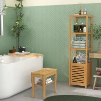 HOMCOM Banco para Casa de Banho de Bambu com Prateleira de Arrumação Antiderrapante Impermeável e Resistente 47,5x26x44,5 cm Madeira(m-8)