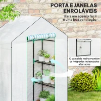 Outsunny Estufa de Jardim Pequena de 3 Níveis com 6 Prateleiras Porta Enrolável e Capa de PE 143x74x190 cm Branco(m-6)
