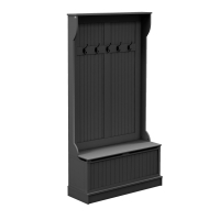 HOMCOM Móvel Cabide de Entrada com Banco Armário de Entrada com Cabide 5 Ganchos e Espaço de Armazenamento 96x34x179,7 cm Preto