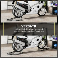 HOMCOM Set de 2 Suporturi Reglabile pentru Motocicletă, Tip Triunghi, din Oțel, Negru(m-6)