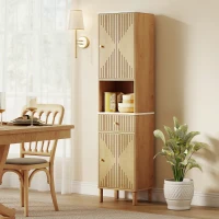 HOMCOM Badezimmerschrank mit Schublade, 2 Schränken und verstellbaren Regalen, Marmoreffekt-Regal, 41,5x30x168 cm, Eiche(m-5)