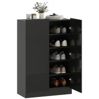 HOMCOM Portascarpe Ingresso con 2 Ante con Chiusura Soft e Ripiani Regolabili per 20 Paia di Scarpe Nero Lucido(m-7)